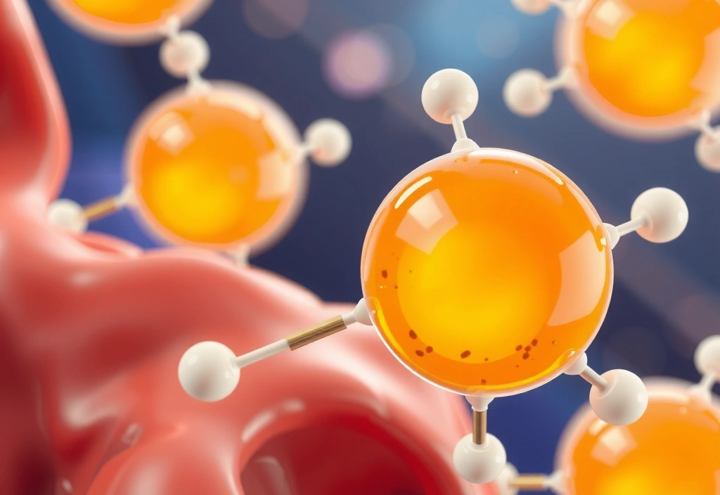 Representación de moléculas siendo absorbidas por el cuerpo humano, simbolizando la biodisponibilidad.