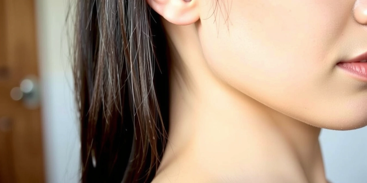 Primer plano de piel sana y brillante y cabello sedoso, mostrando un aspecto natural y fresco.
