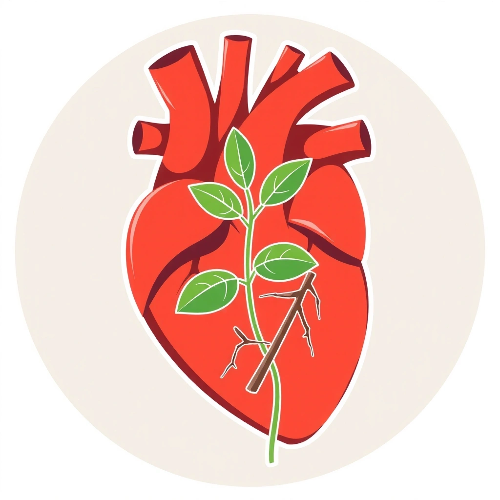 Corazón vibrante con un tallo de planta creciendo de él, simbolizando salud y vitalidad.