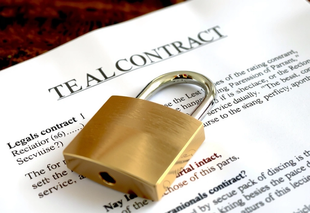 Ilustración de un contrato y un candado simbolizando la seguridad legal